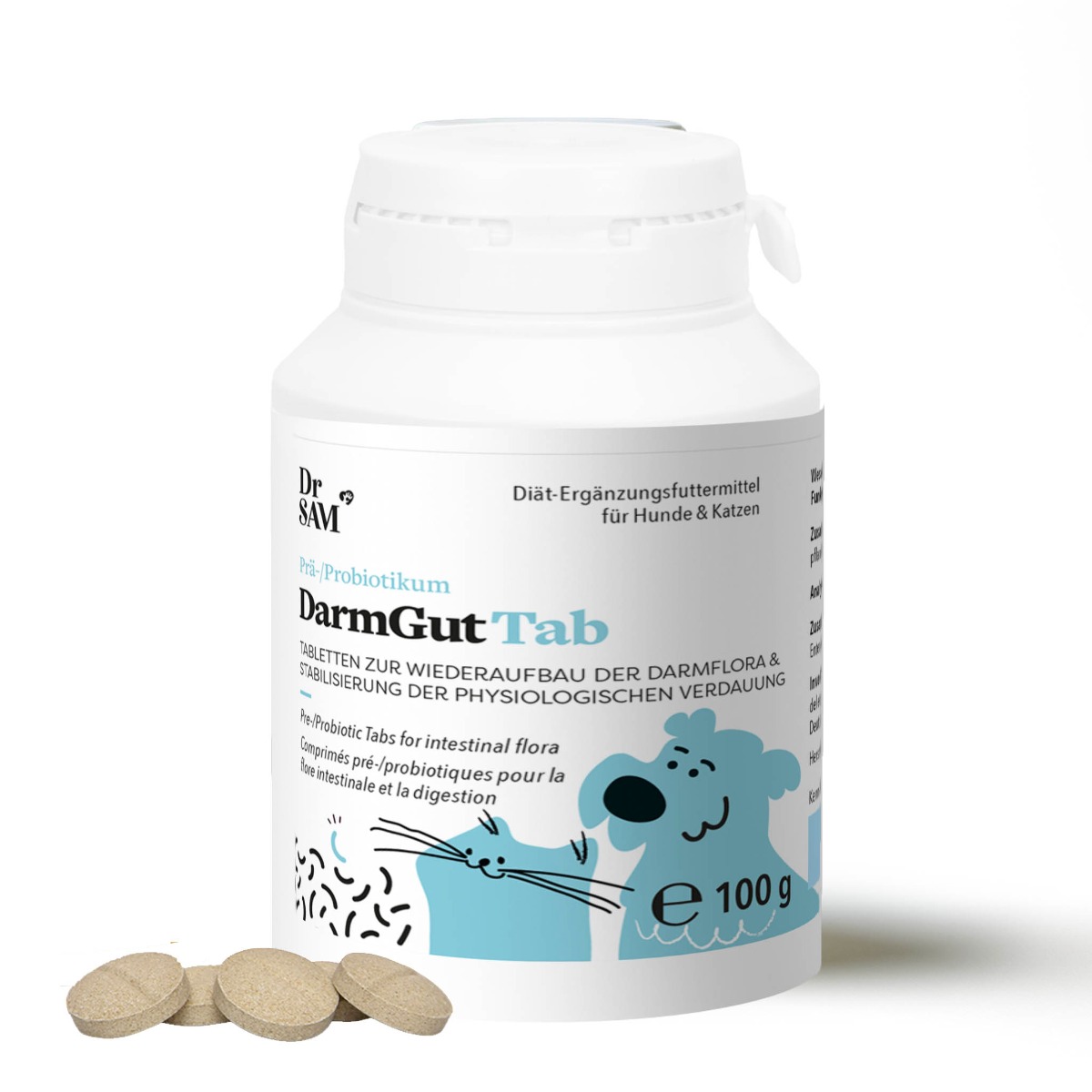 Dr. SAM DarmGutTab Prä- und Probiotikum Durchfall Tabletten für Hunde und Katzen