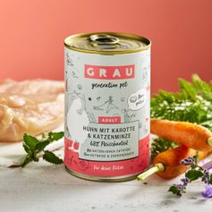 Pâtée pour chats Poulet, carotte et herbe à chat 6 x 200 g